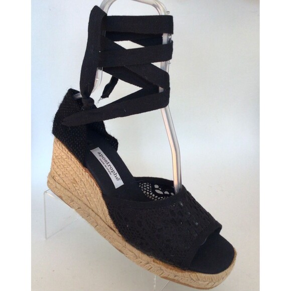 APOSTROPHE Espadrille Ankle Tie Peep Toe Wedges, Black (Size 9.5 M) - Picture 5 of 11